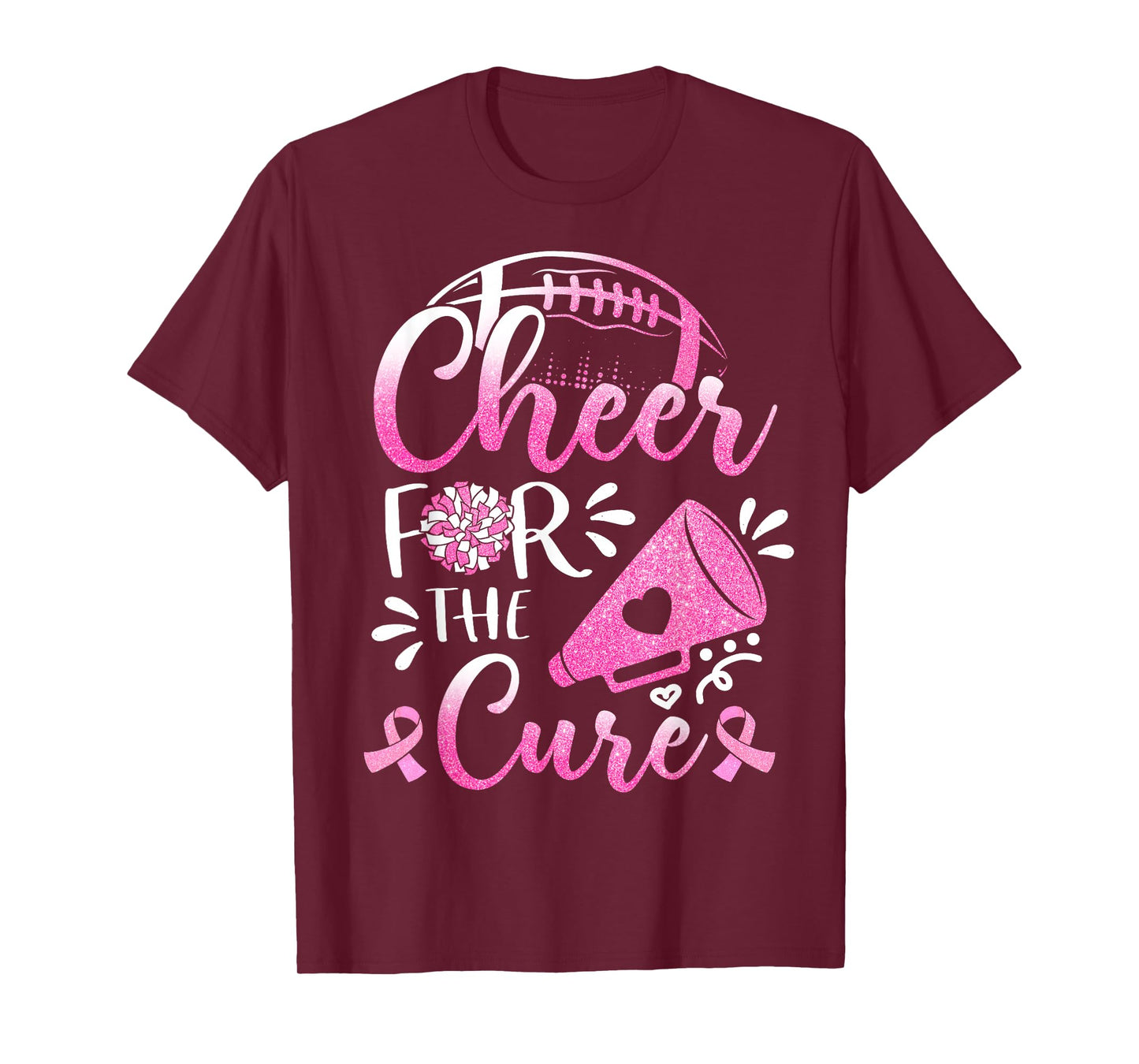 Womens Breast Cancer Awareness Cheer For The Cure Football T-Shirt