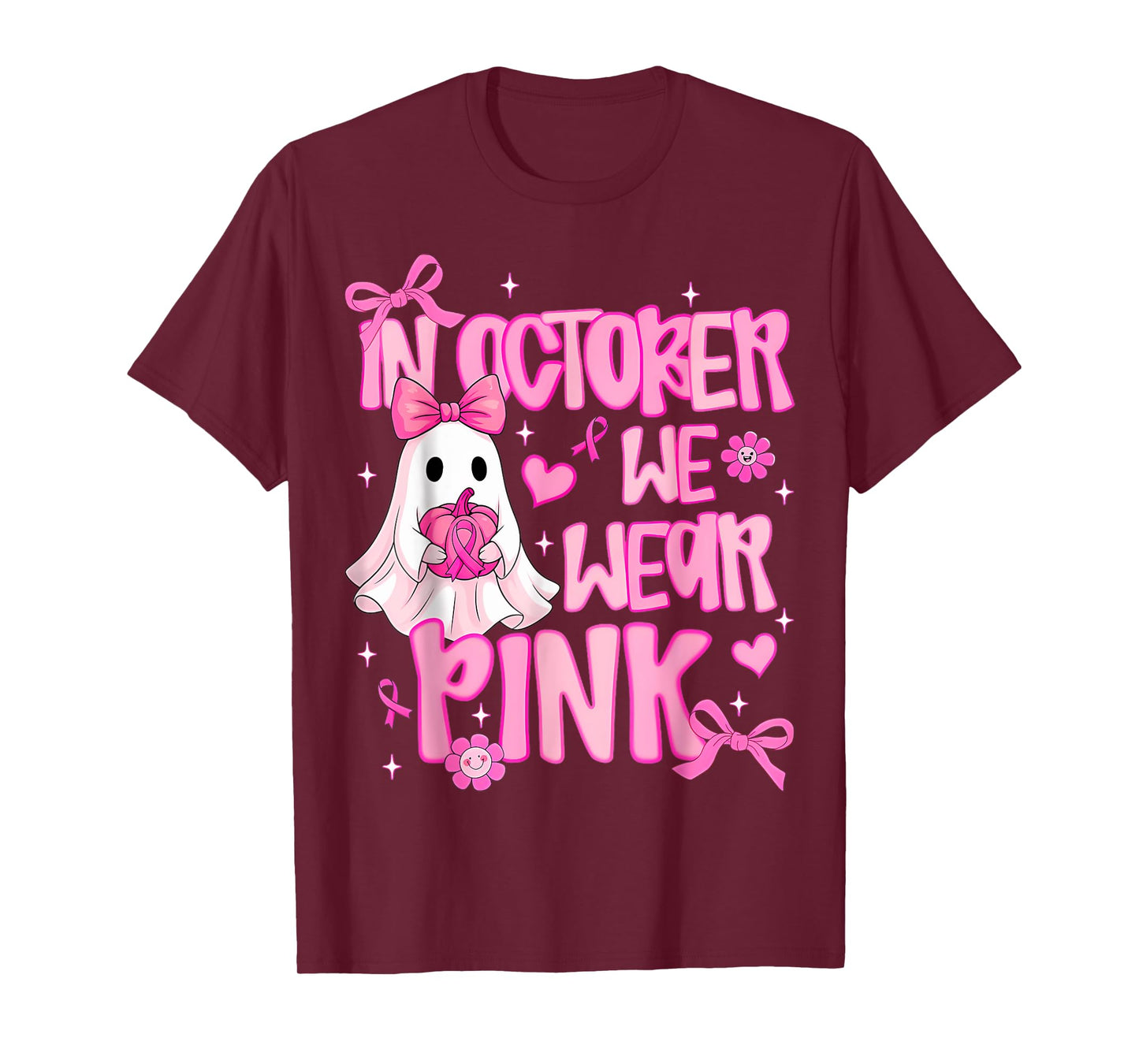 In October We Wear Pink Cute Ghost Halloween Breast Cancer T-Shirt