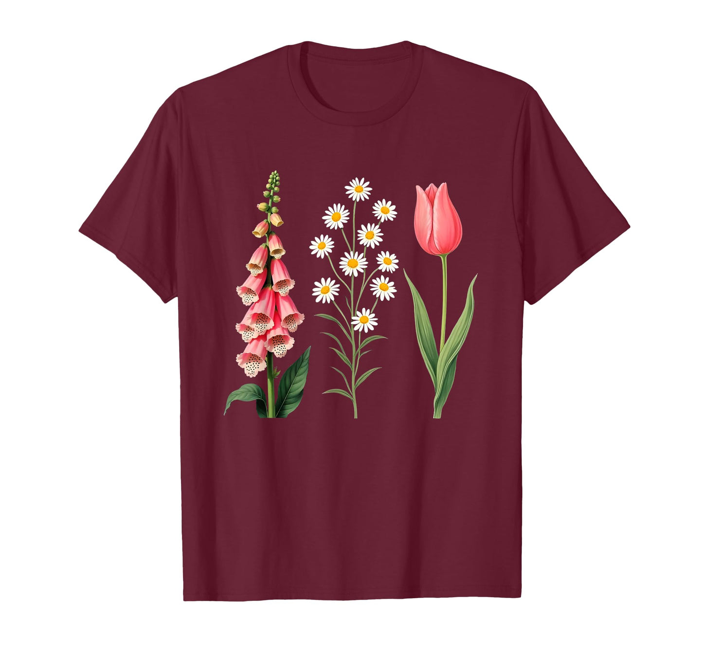 Foxglove Daisy Tulip Vintage Botanical Flowers T-Shirt