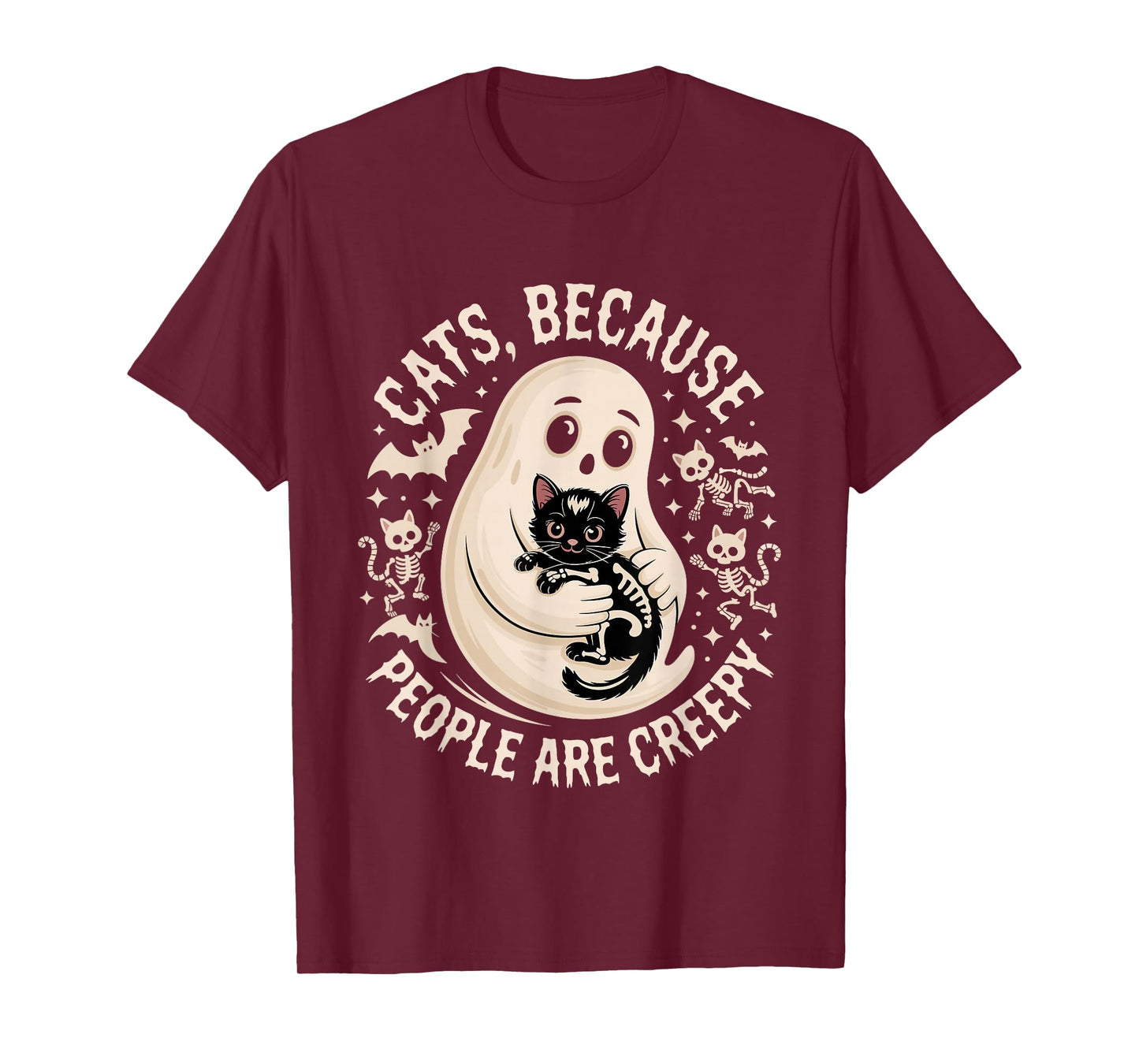 Cats Because People are Creepy Halloween Ghost Skeleton Cats T-Shirt