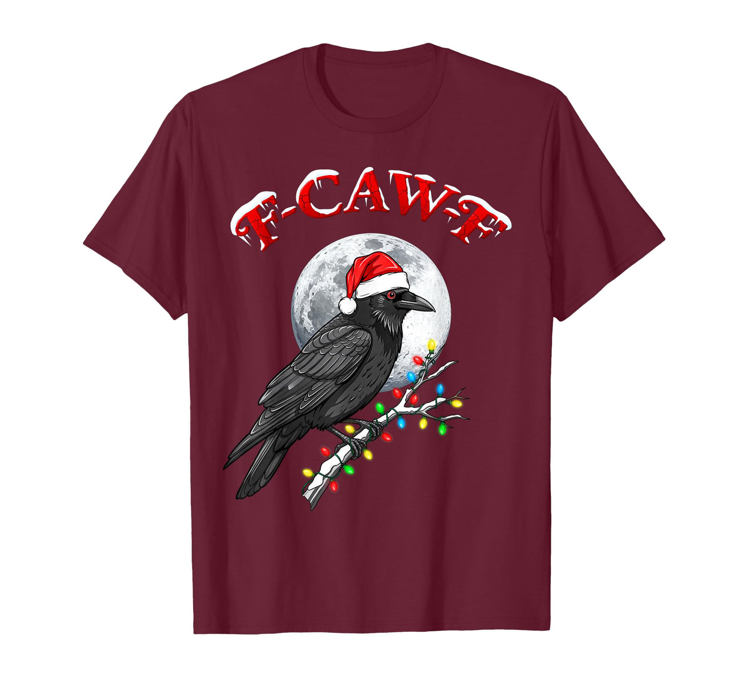 Black Crow F-Caw-F Funny Black Bird Moon Christmas Santa Hat T-Shirt