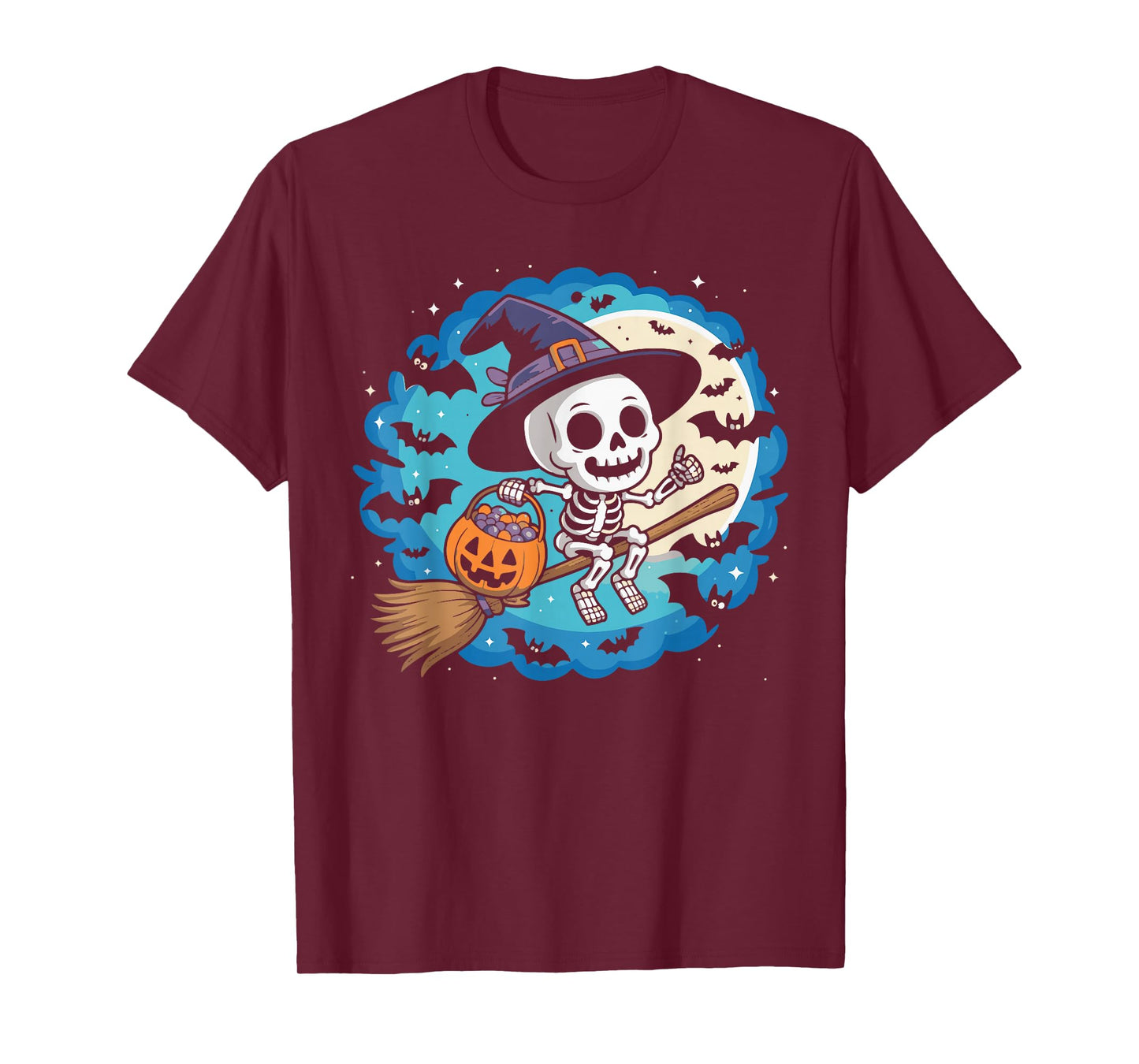 Skeleton Witch Hat Pumpkin Halloween Costume Men Women Kids T-Shirt