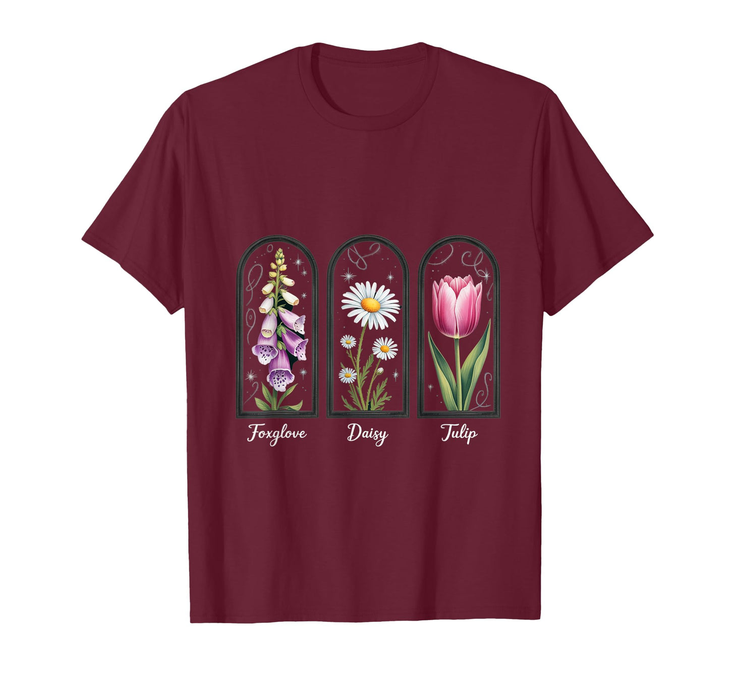 Foxglove Daisy Tulip Soft Wildflower Cluster T-Shirt