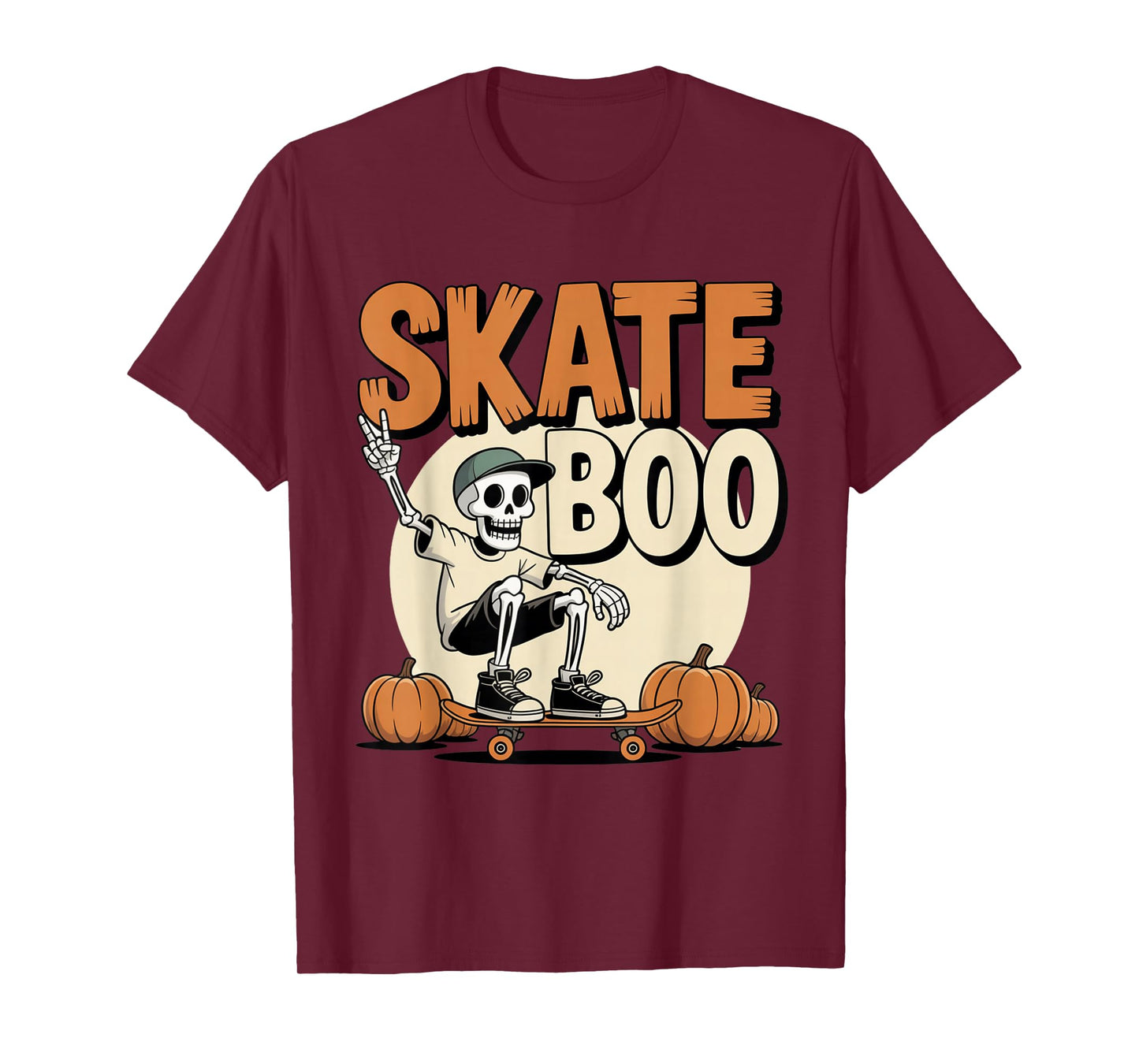 Skate Boo Halloween Skeleton Skateboarder Graphic T-Shirt