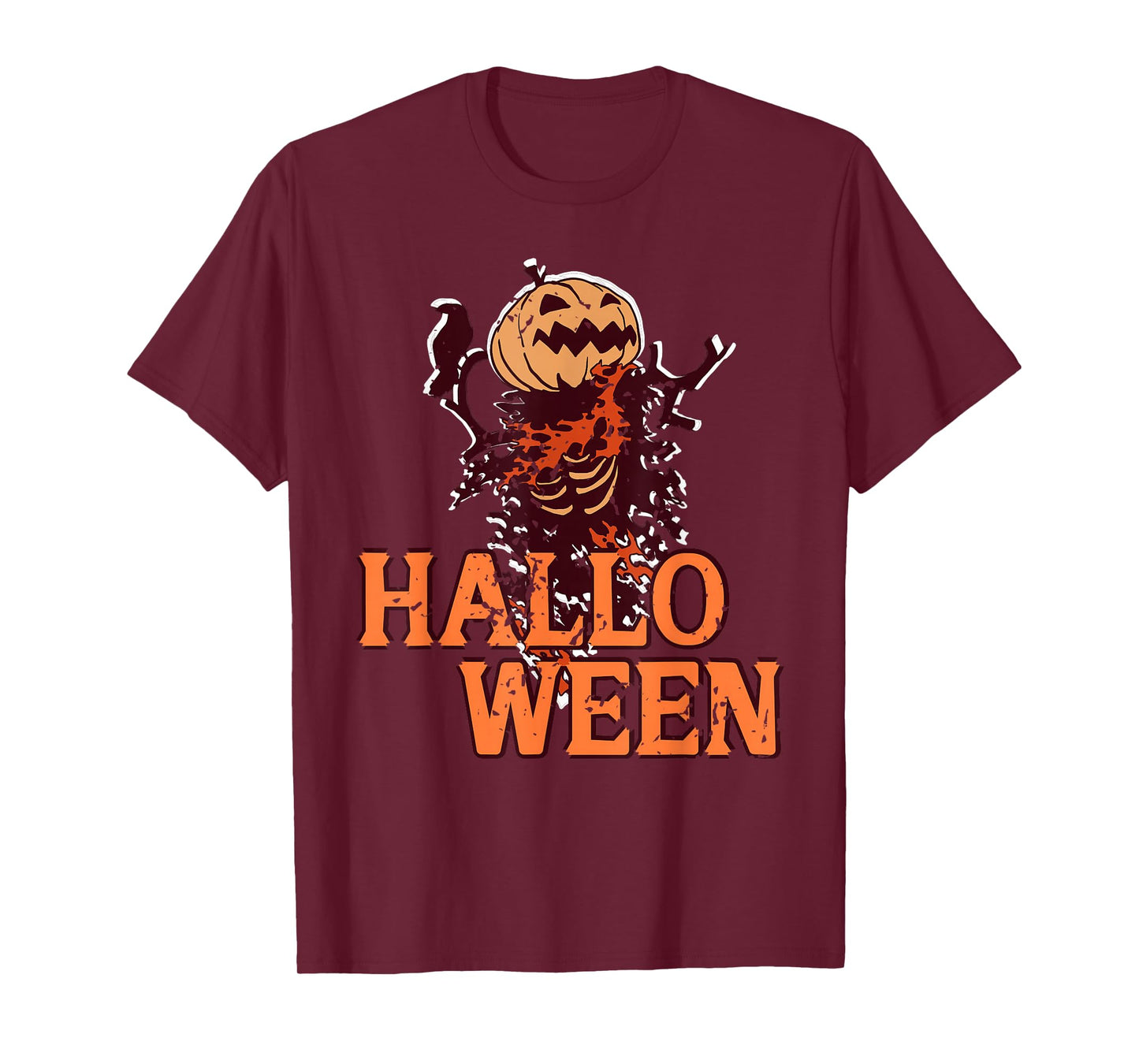 Pumpkin Skeleton Fall Leaves Scary Halloween Humor T-Shirt
