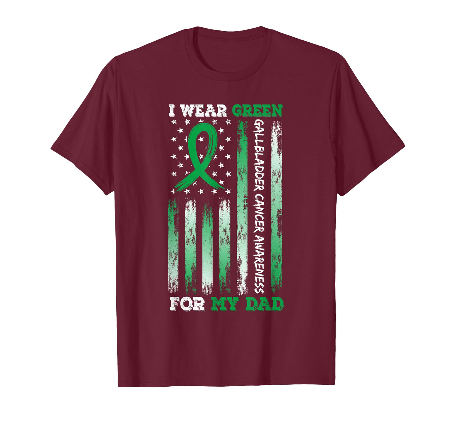I Wear Green For My Dad USA Flag Ribbon Gallbladder Cancer T-Shirt