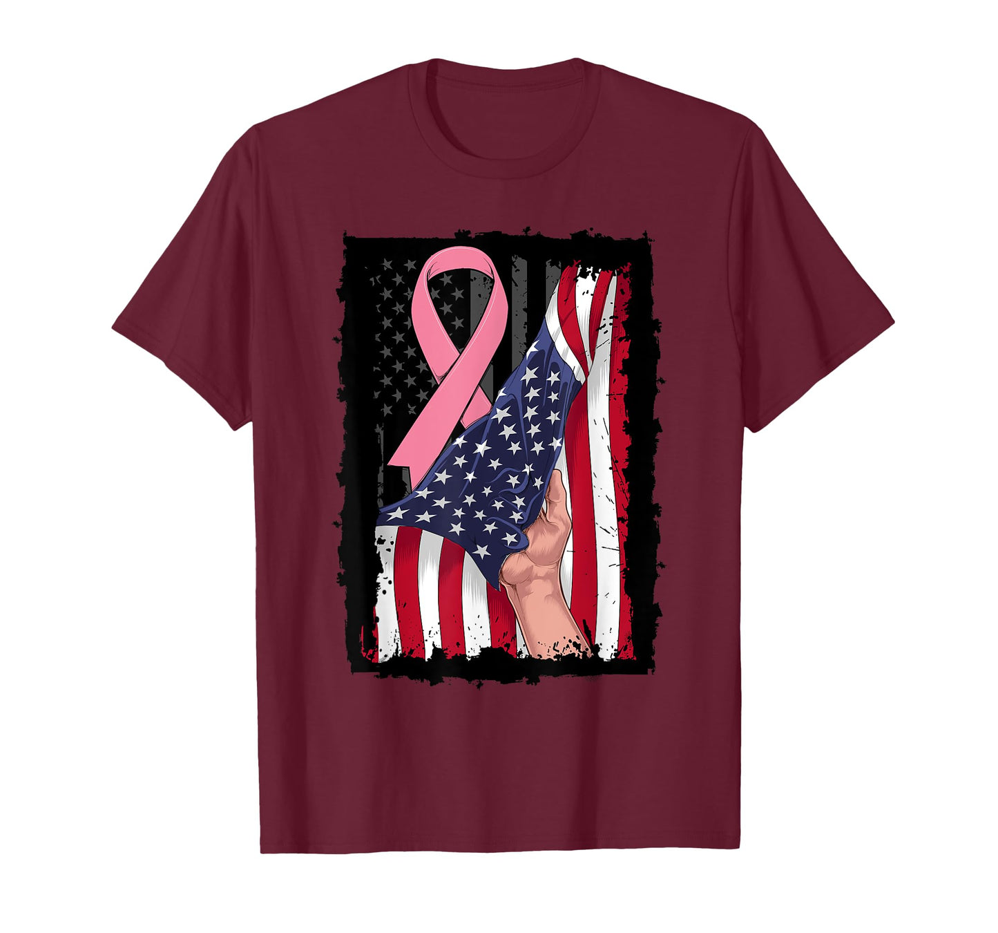 Pink Breast Cancer Awareness American USA Flag 4th of July Women Kids Men T-Shirt