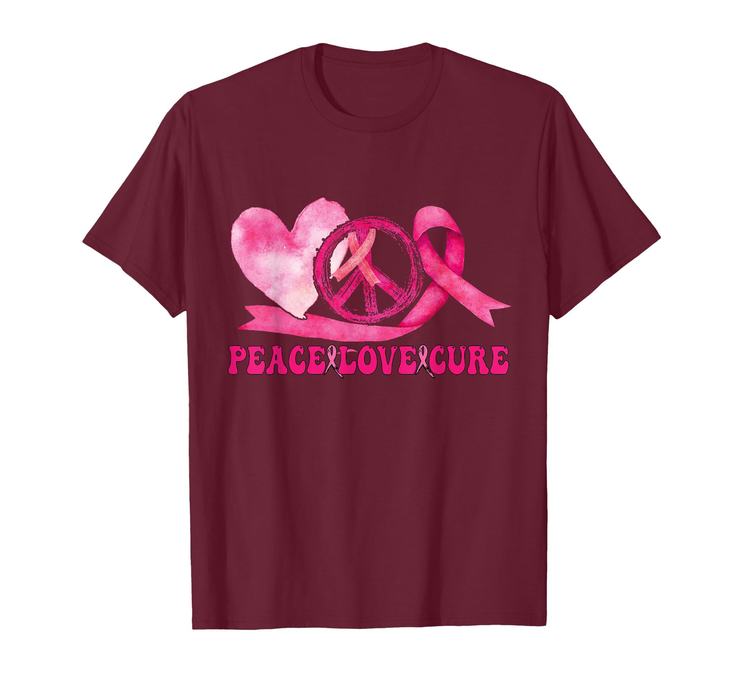 Peace Love Cure Pink Ribbon Cancer Breast Awareness T-Shirt