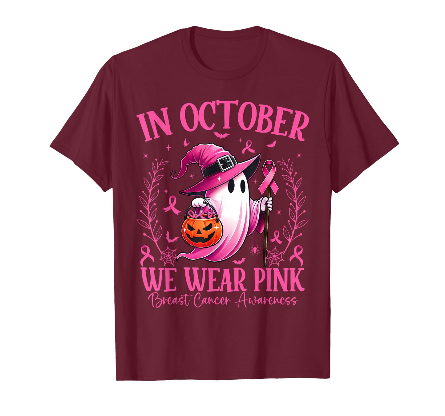 In October We Wear Pink Breast Cancer Awareness Halloween T-Shirt