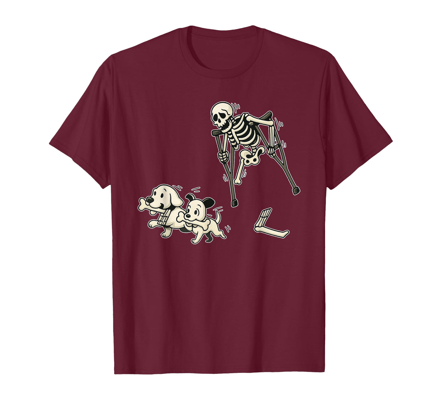 Funny Halloween Skeleton Chasing Dog Spooky Season T-Shirt