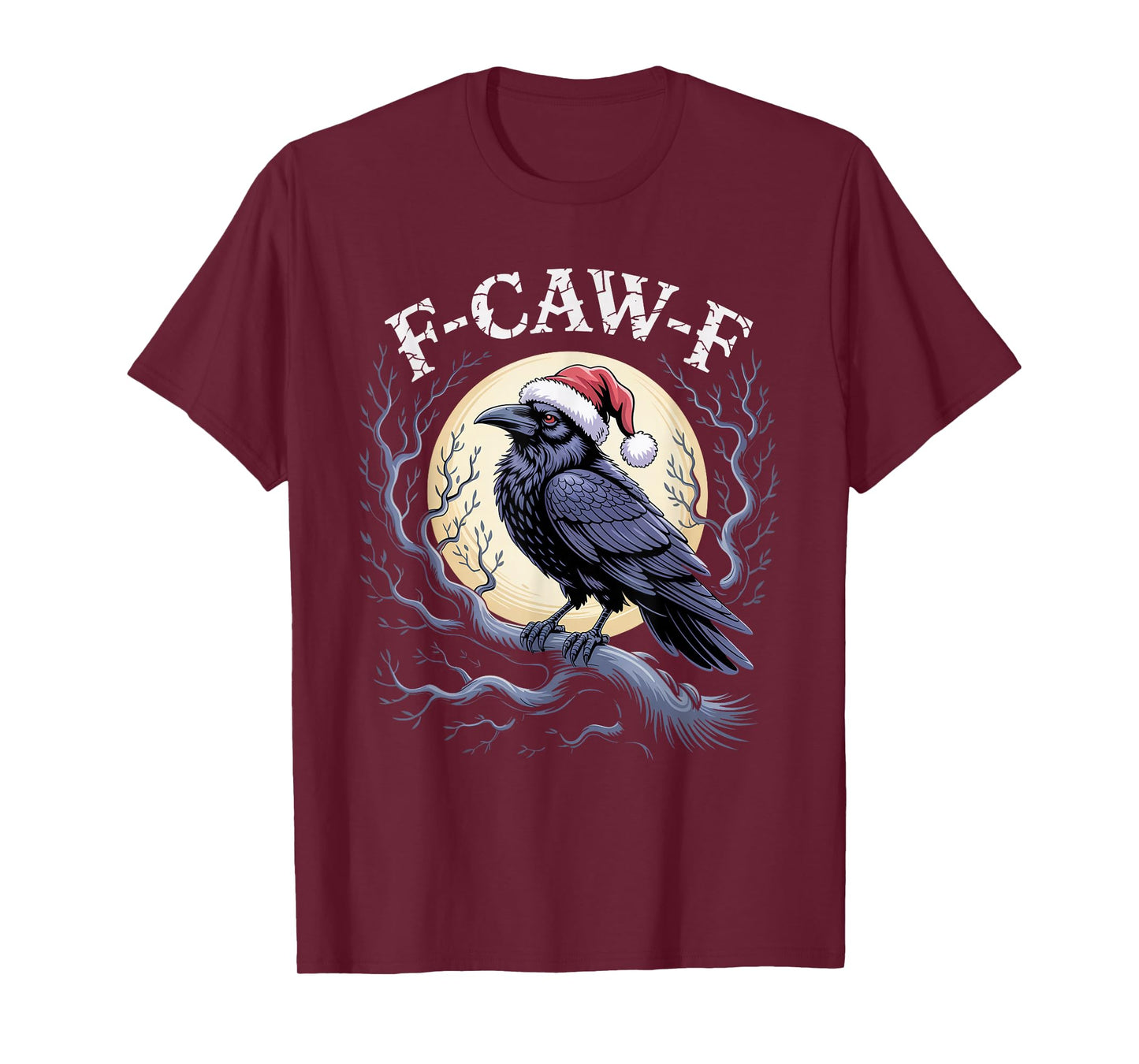 Crow F-CAW-F Black Bird Gothic Christmas Lights Santa Hat T-Shirt