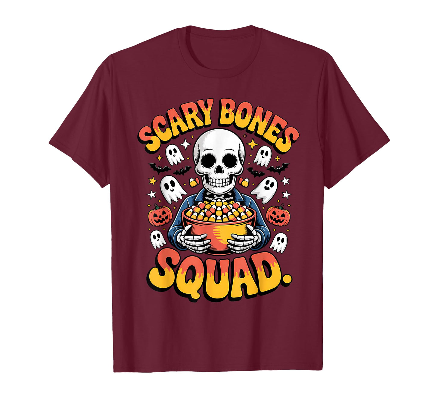 Funny Skeleton Scary Bones Squad Halloween Candy Crew T-Shirt