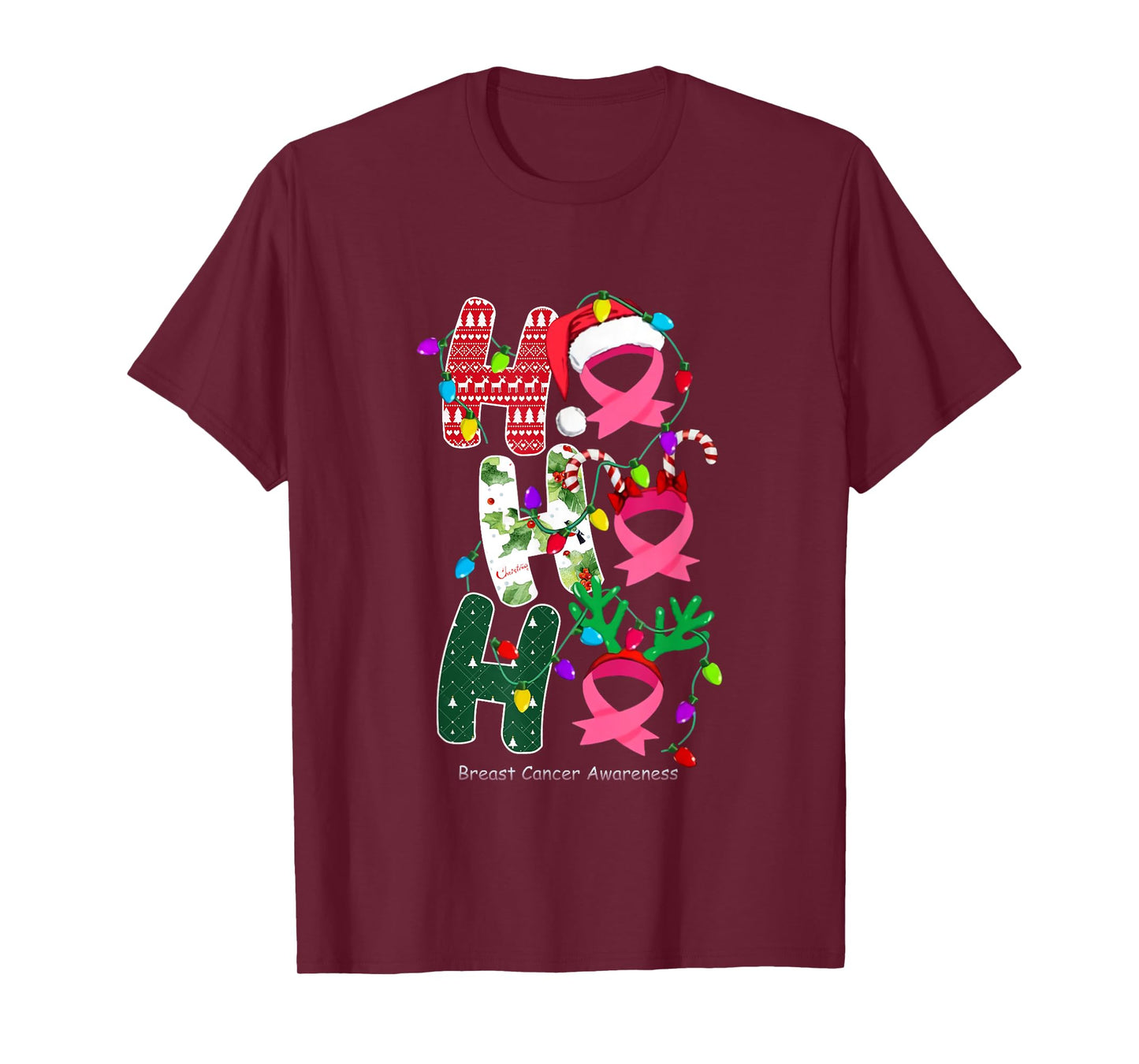 Ho Ho Ho Breast Cancer Awareness for Christmas T-Shirt