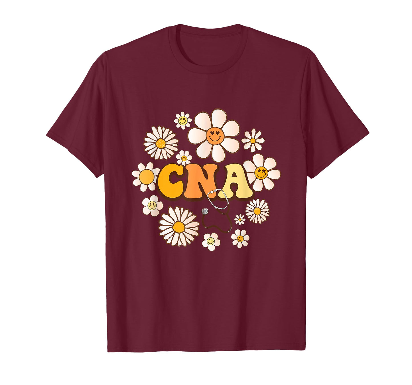Groovy smile face wildFlower CNA Certified Nursing Assistant T-Shirt