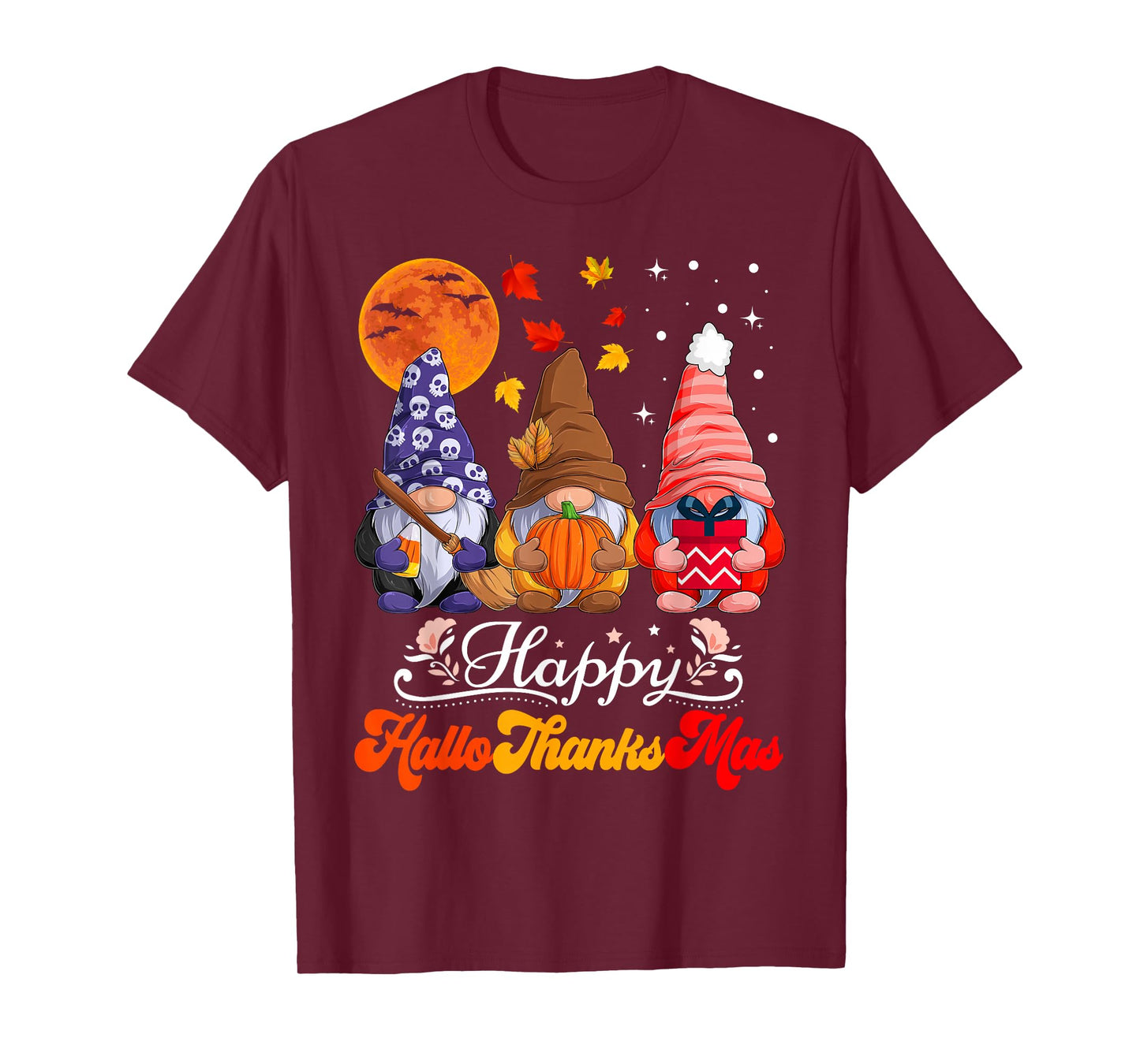 Halloween Thanksgiving Christmas Happy HalloThanksMas Gnomes T-Shirt