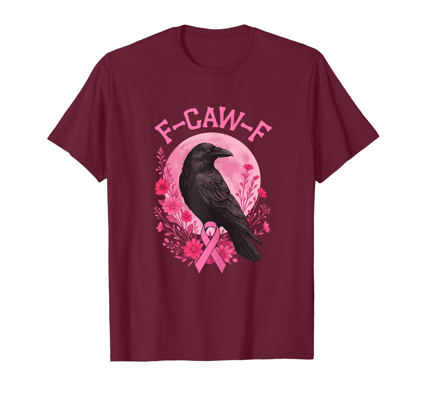 Breast Cancer Awareness Crow Pink Flower Ribbon and Moon T-Shirt