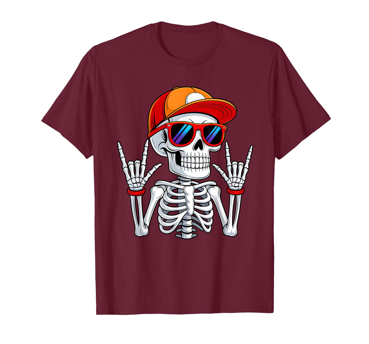 Halloween Skater Teen Boy Cool Skeleton Rock and Roll Kids T-Shirt