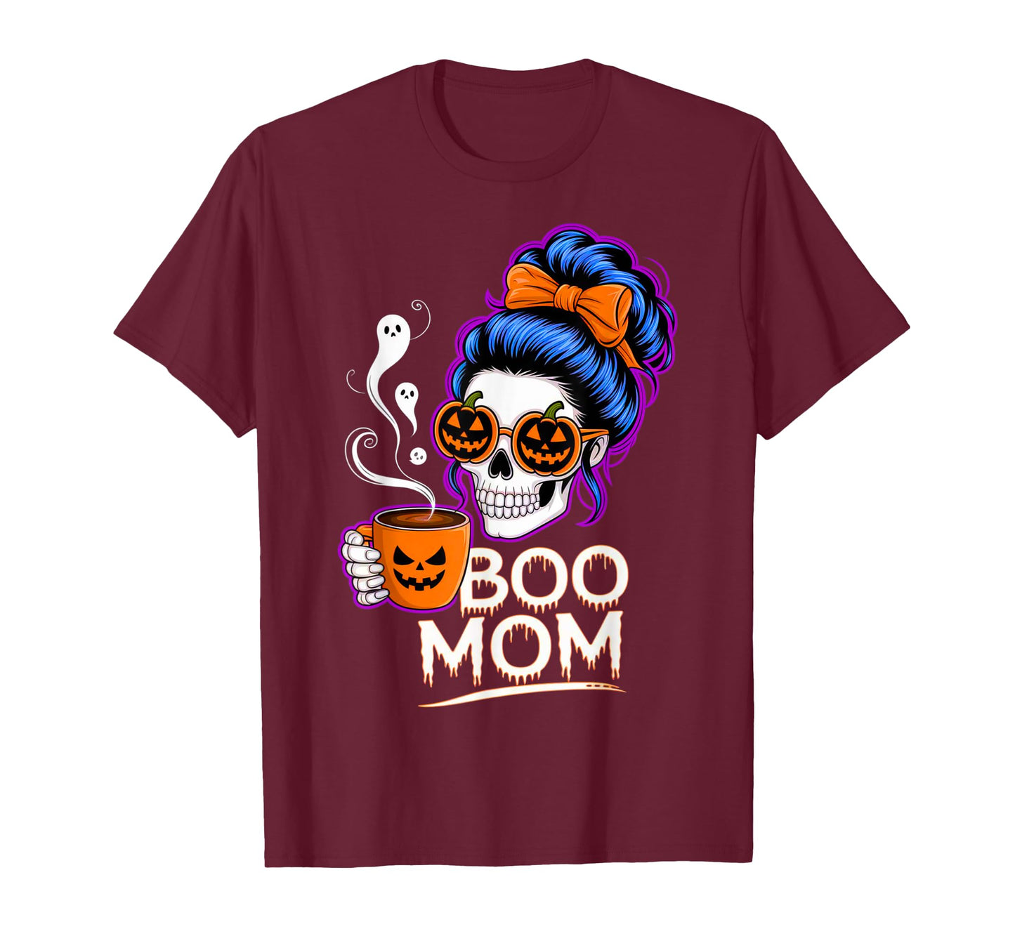 Boo Mom Halloween Costume Skeleton Messy Bun Mother Coffee T-Shirt