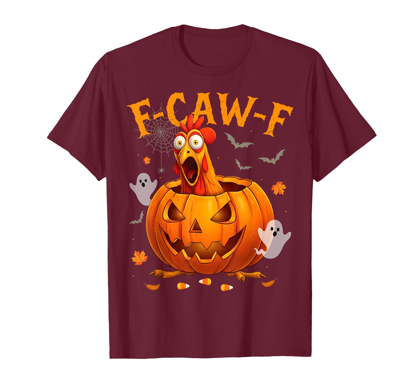 Funny F-Caw-F Scared Chicken Halloween Rooster Meme Humor T-Shirt