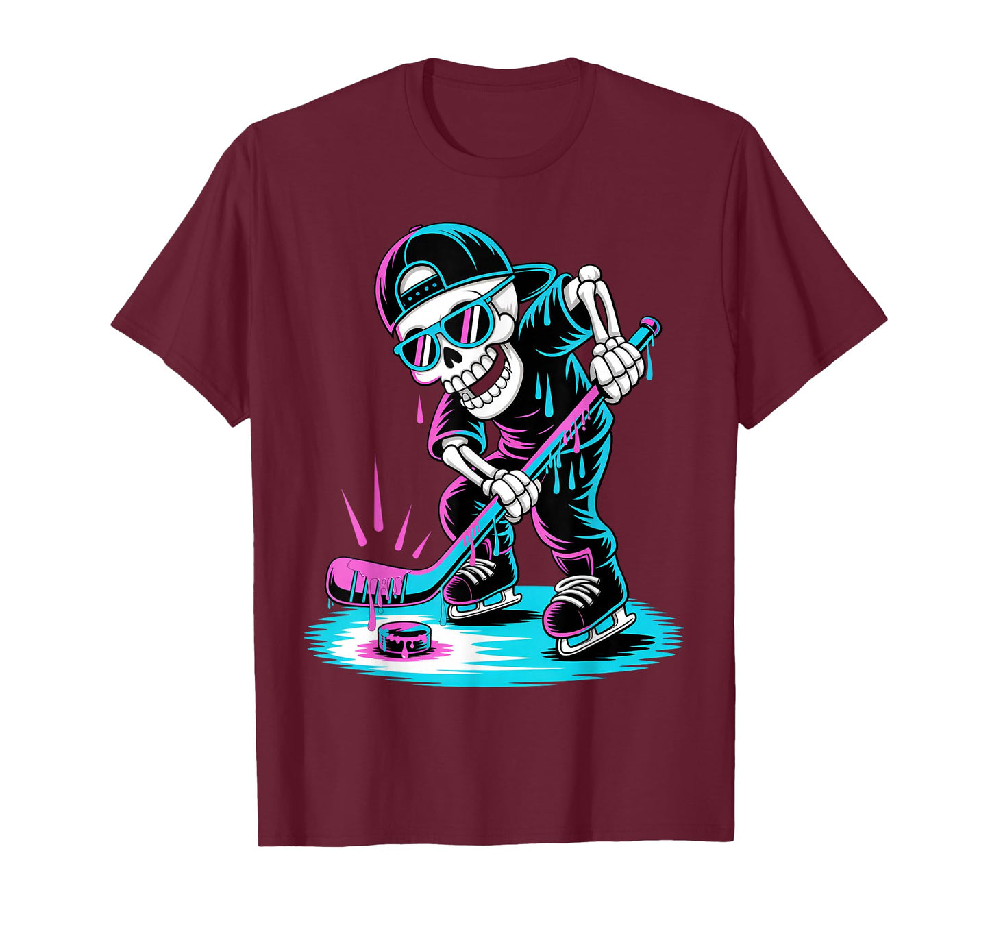 Halloween Skeleton Hockey Drip Boys Youth Dripping Hockey T-Shirt