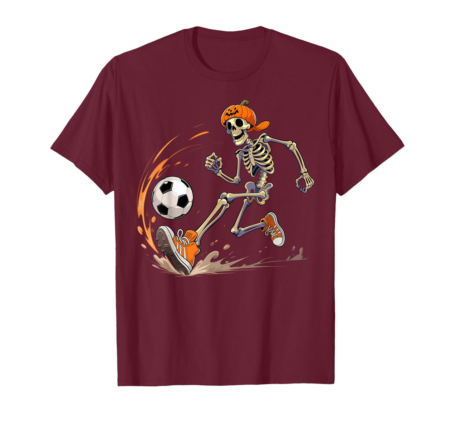 Skeleton Soccer Player Pumpkin Head Funny Halloween T-Shirt