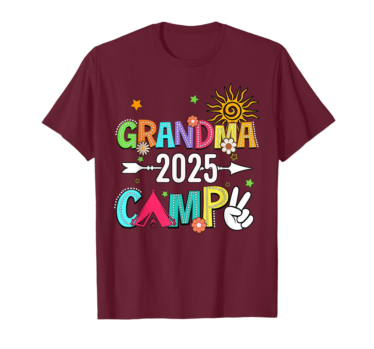 Grandma Camp 2025 Family Vacation Summer Camping Crew Kids T-Shirt