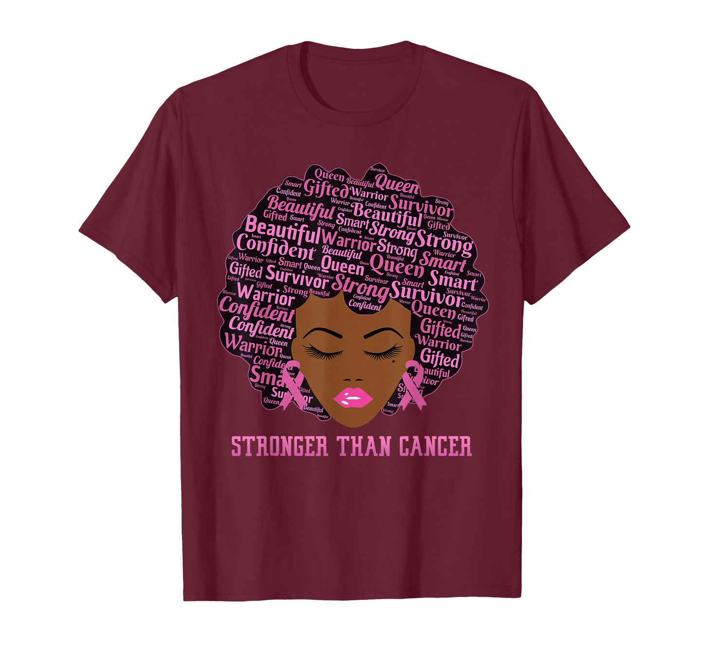 Black Women Queen Stronger Than Breast Cancer Pink Ribbon T-Shirt