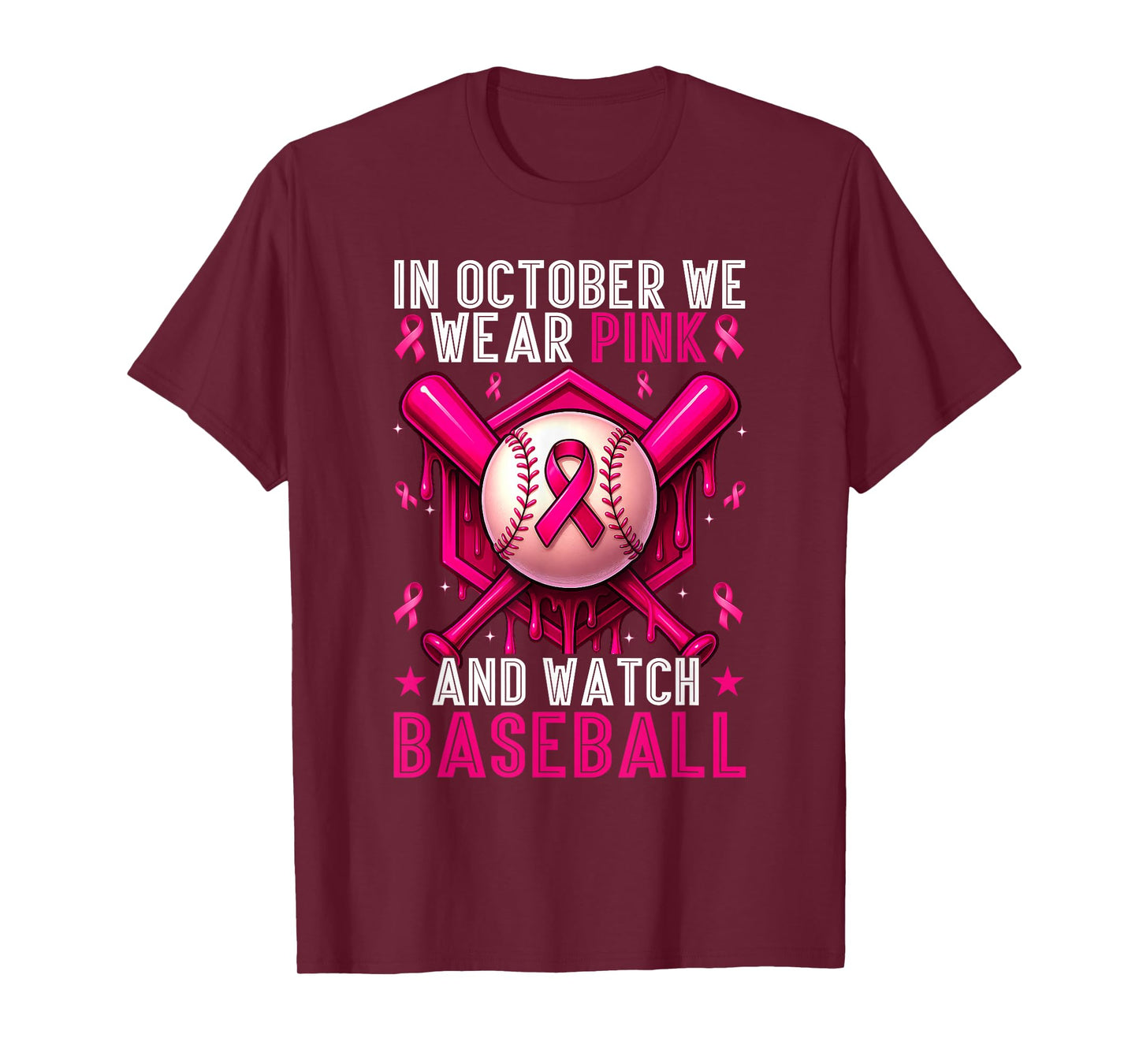October We Wear Pink Watch Baseball Breast Cancer Awareness T-Shirt