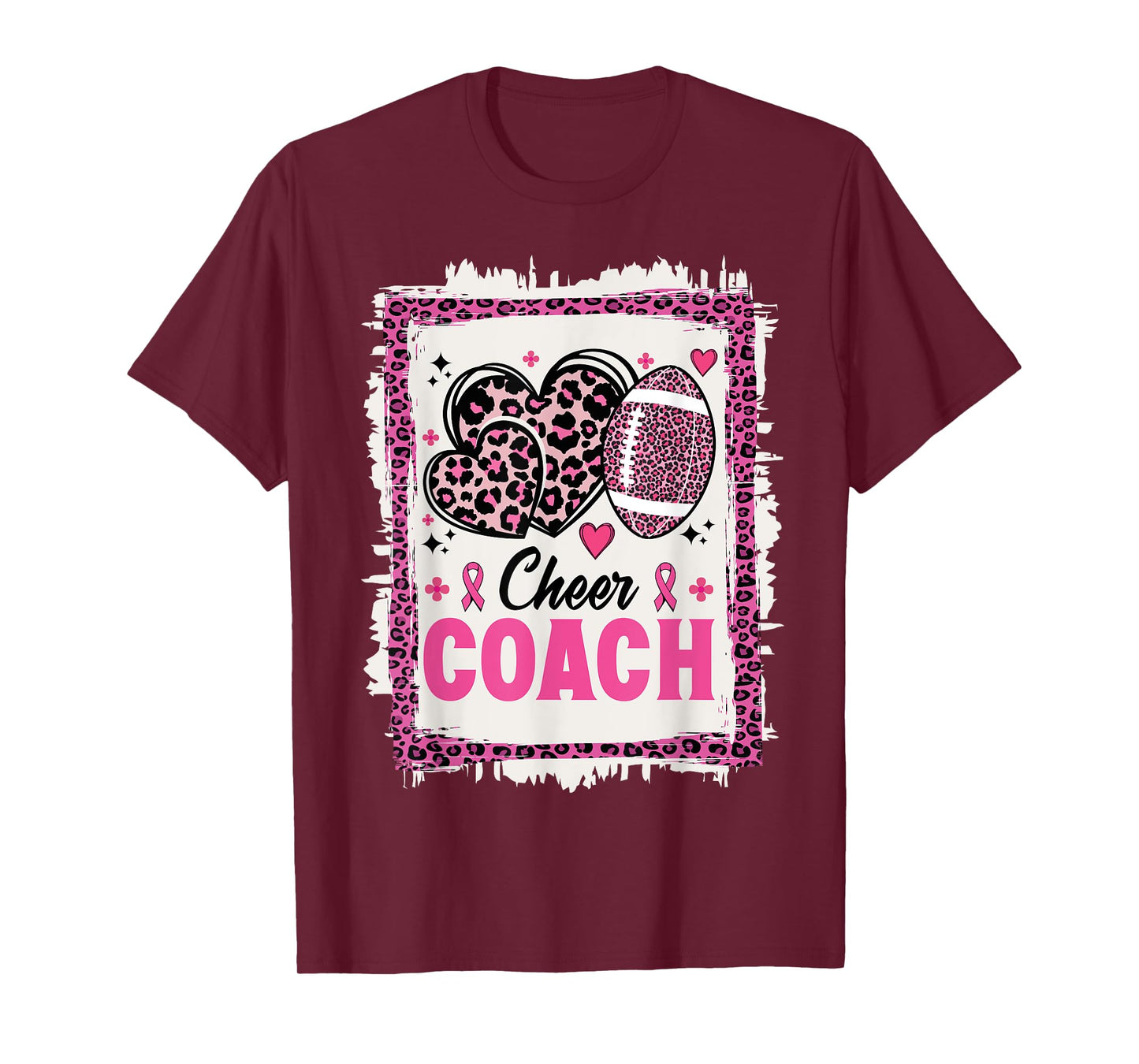 Cheer Coach Leopard Cheerleading Football Breast Cancer T-Shirt