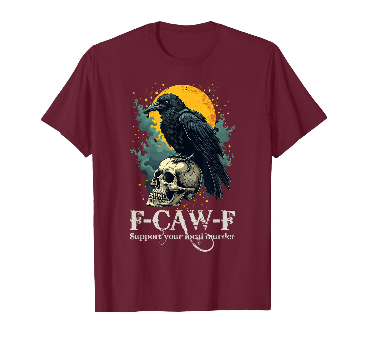 Black Crow F-Caw-F Funny Skull Moon Design T-Shirt