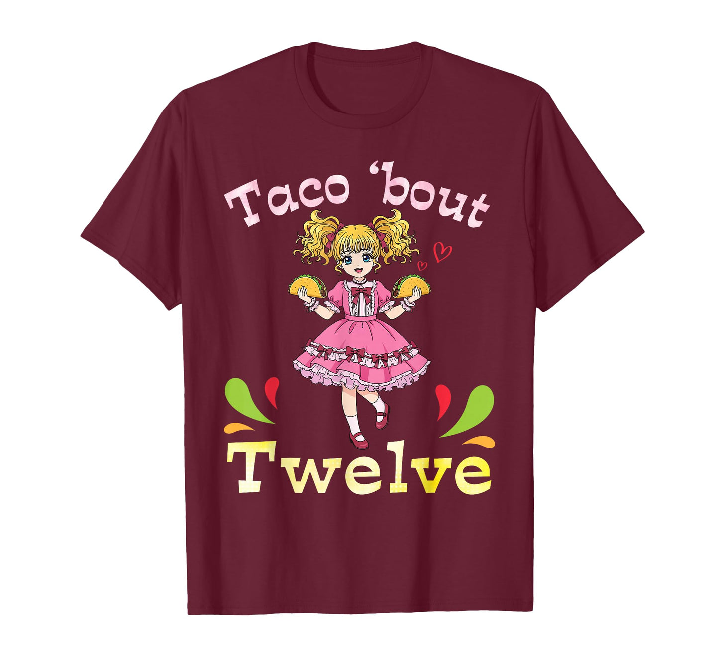 Cute Girl with Tacos I Taco Bout Twelve Years Old Birthday T-Shirt