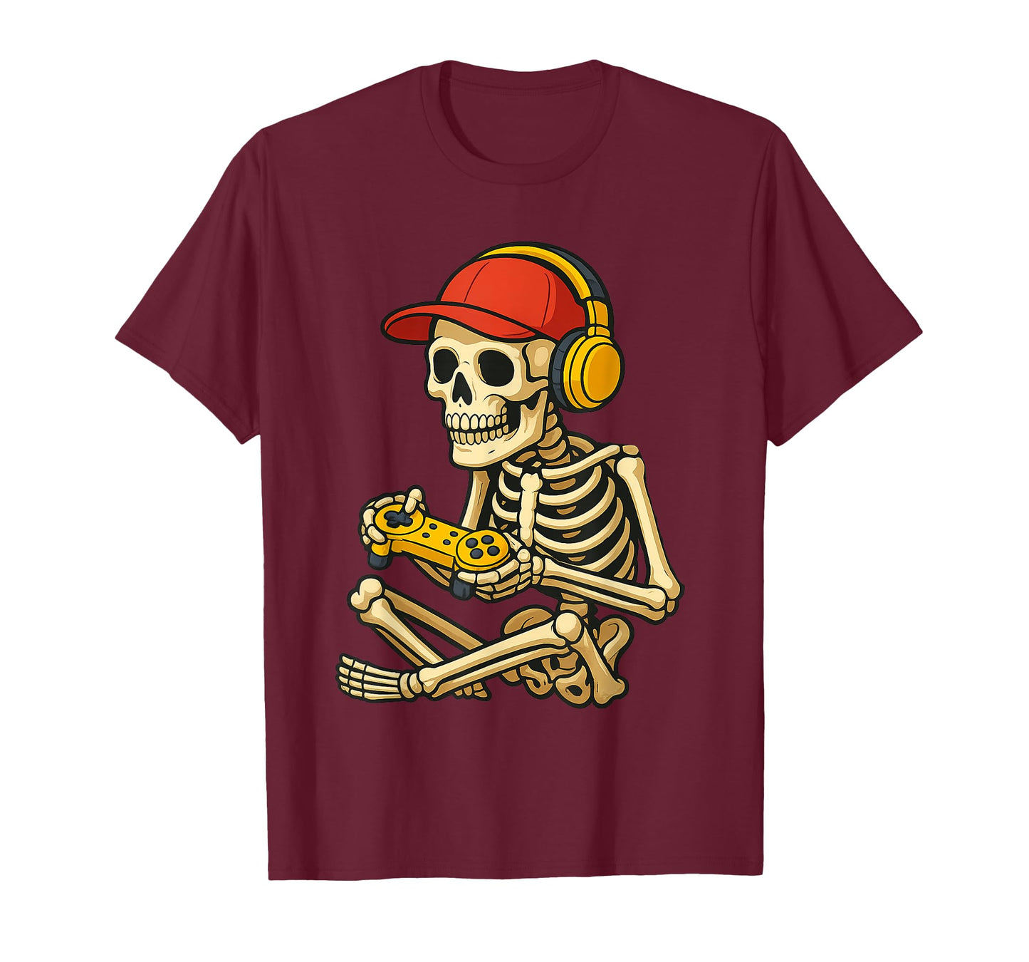 Funny Gaming Skeleton with Cap Headphones and Controller T-Shirt