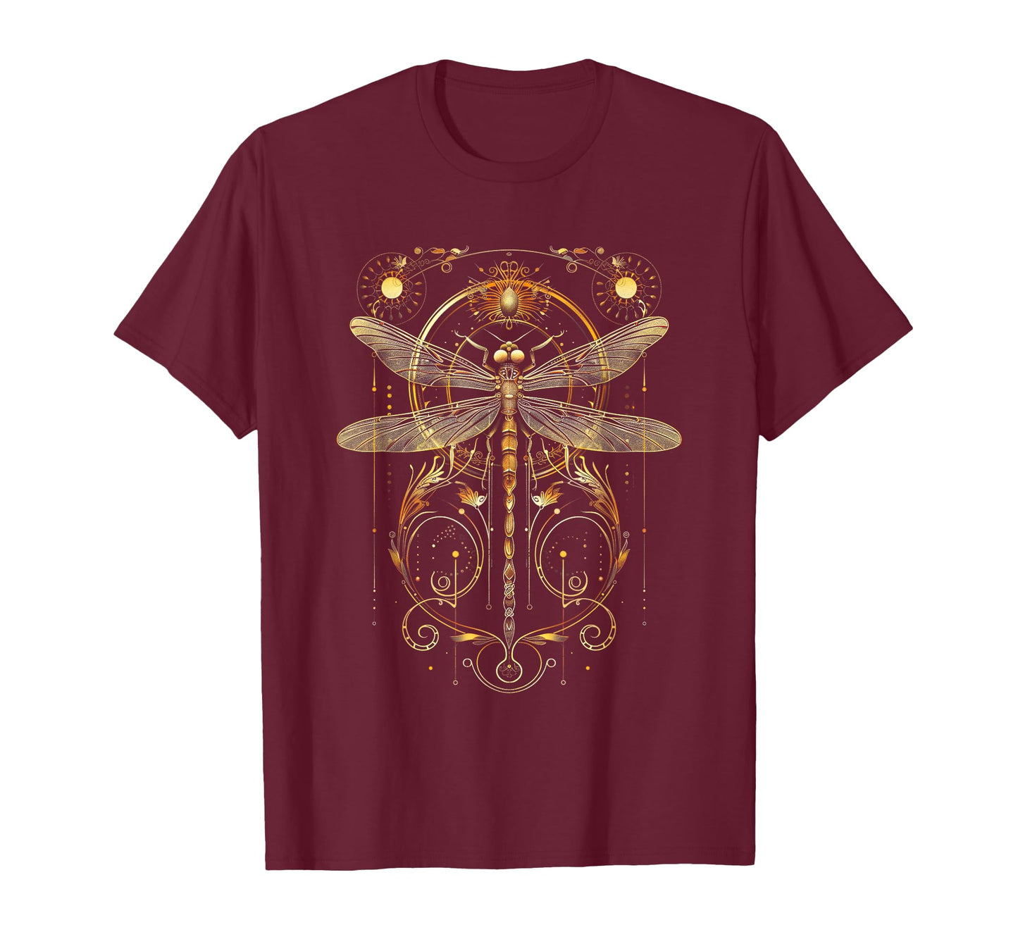 Ornate Victorian Art nouveau Nature Insect Black Elegant Gold Steampunk Dragonfly T-Shirt, Unisex-Adults, Short Sleeve, T-Shirt, Size: Small