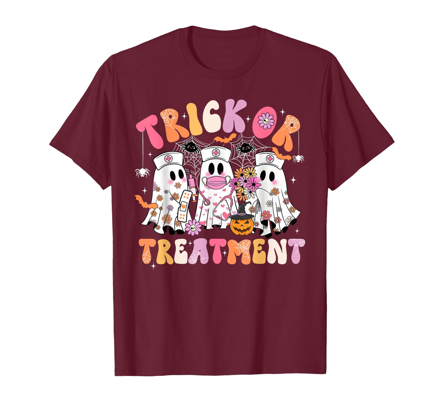 Trick Or Treatment Ghost Nurse Halloween Costume Girl Women T-Shirt