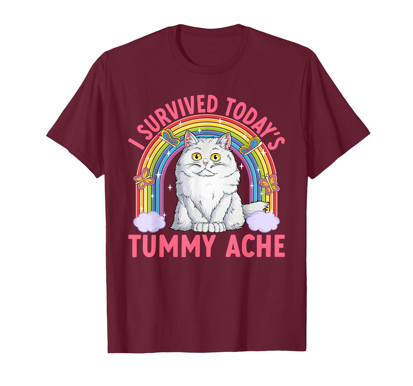 Funny Cat Meme Tummy Ache Joke Humor Cats Men Women Kids T-Shirt