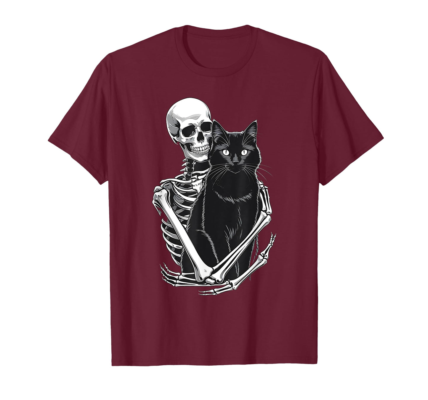 Halloween Skeleton Hugging Black Cat Gothic Black Cat Lover T-Shirt