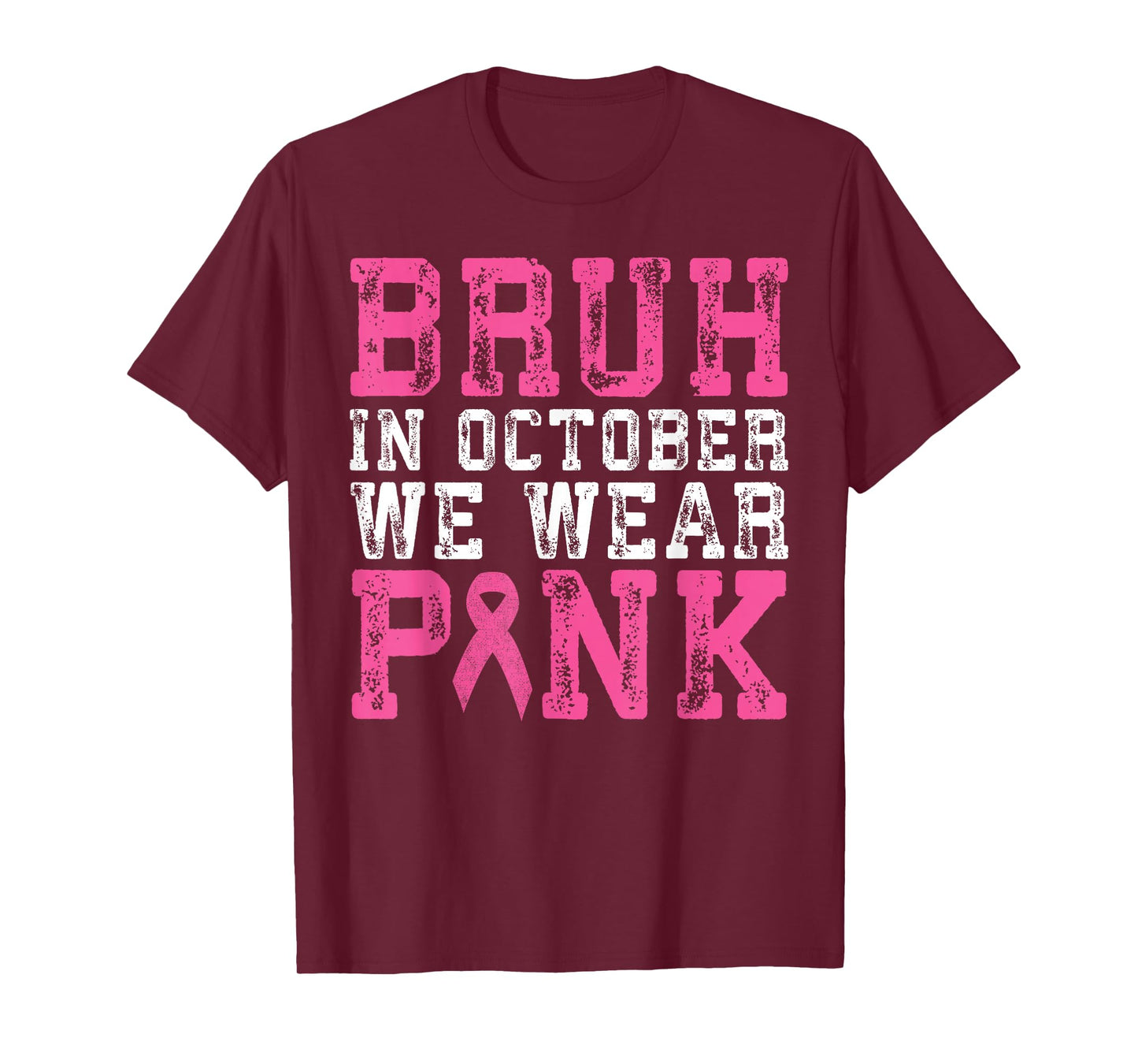 Breast Cancer Shirts for Kids Boys Bruh In October Wear Pink T-Shirt