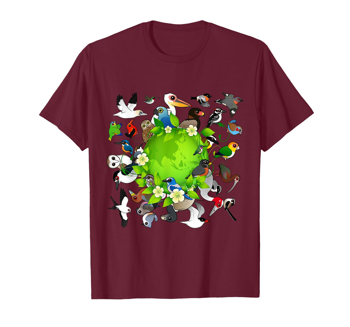 Flock of Cartoon Birds Around Earth | Earth Day Birdorable T-Shirt