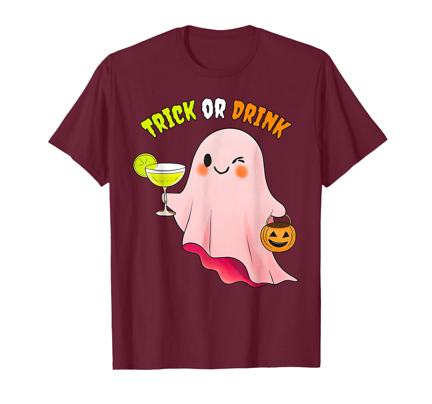 Pink Ghost Trick Or Drink Halloween Drinking Margarita Party T-Shirt