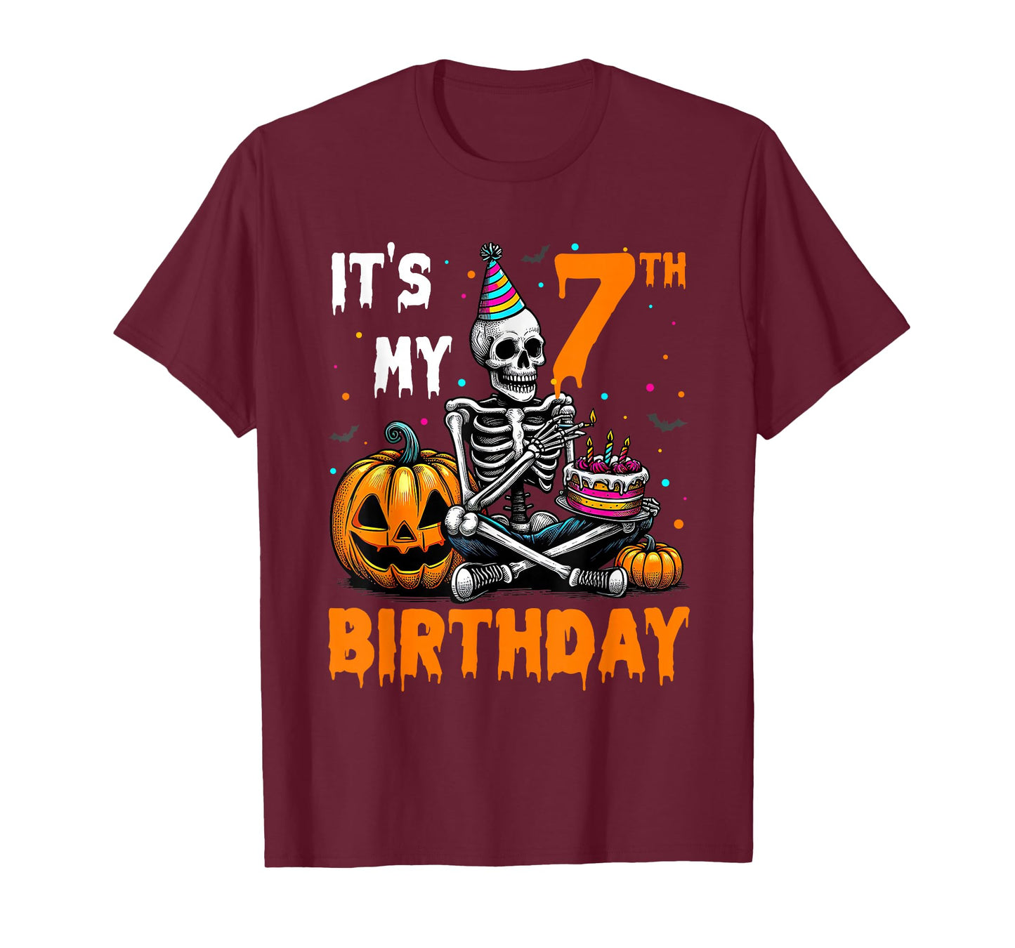 Skeleton 7th Birthday Halloween Party Kids 7 Years Gift T-Shirt