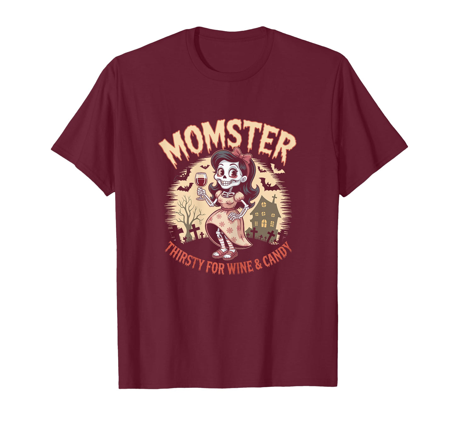 Funny Momster Halloween Wine Mom Skeleton Costume T-Shirt