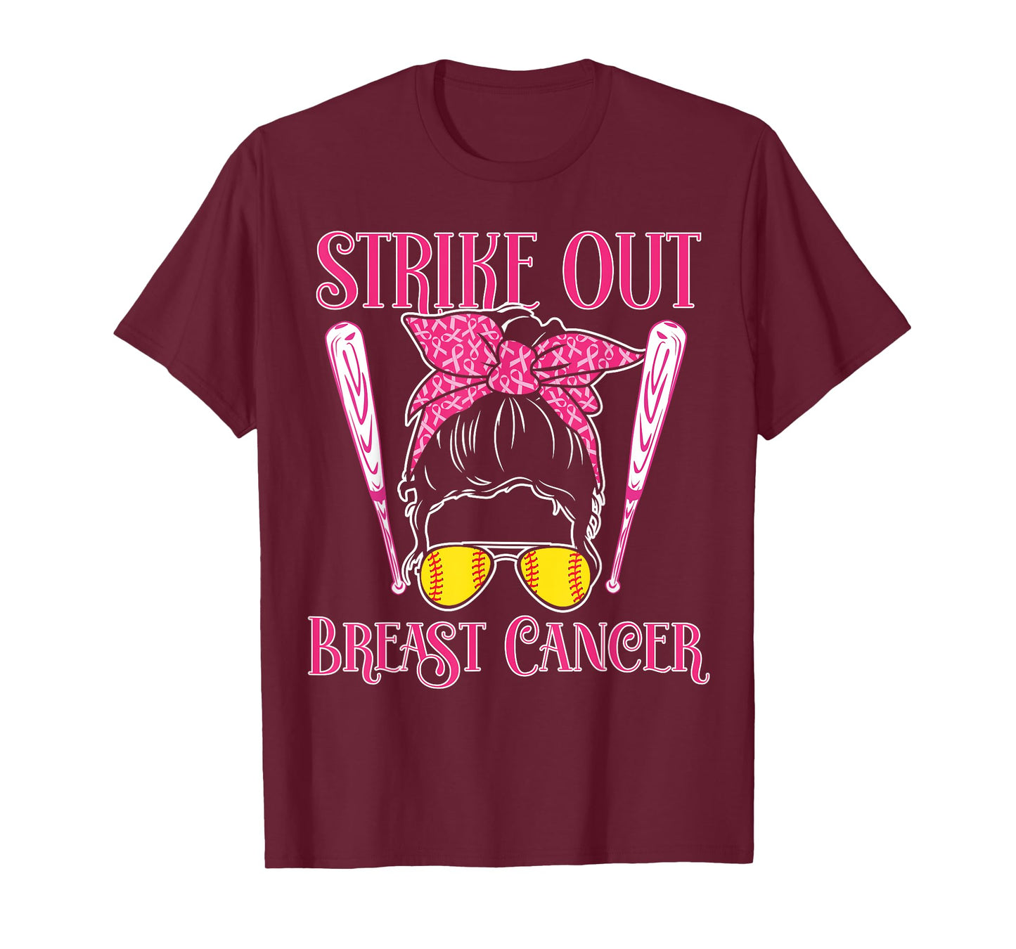Breast Cancer Awareness - Softball Strike Out Pink Ribbon T-Shirt