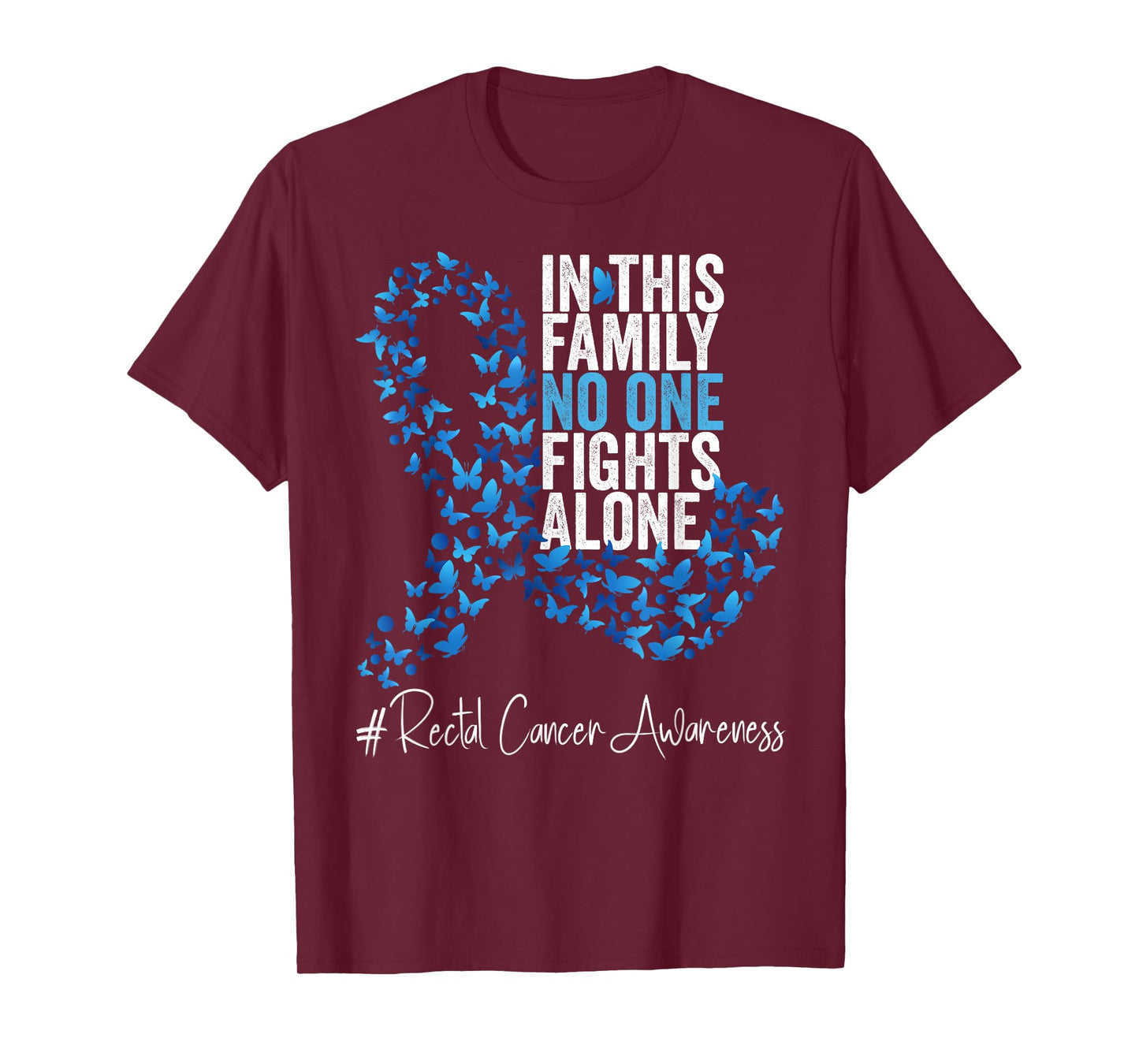 Rectal Cancer Awareness Month Blue Ribbon Butterflies T-Shirt