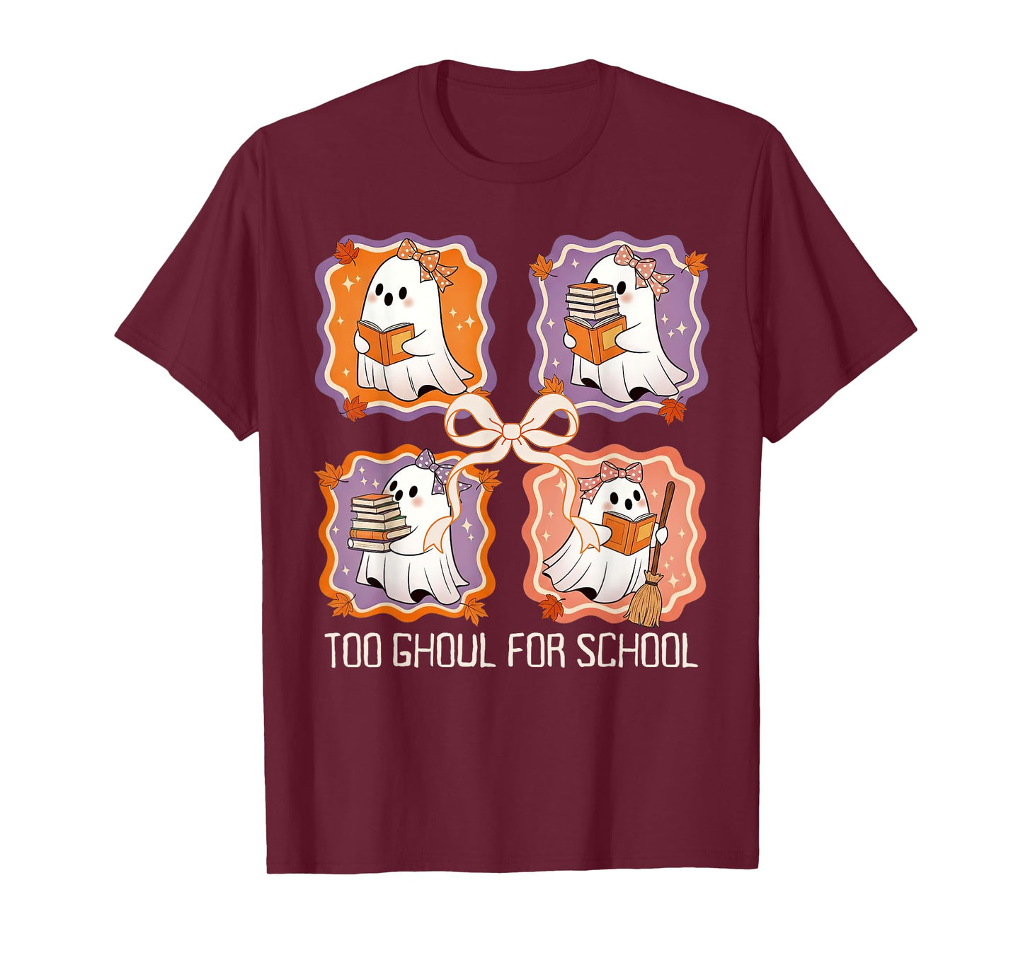 Too Ghoul for School Ghost Coquette Bow Halloween Teacher T-Shirt