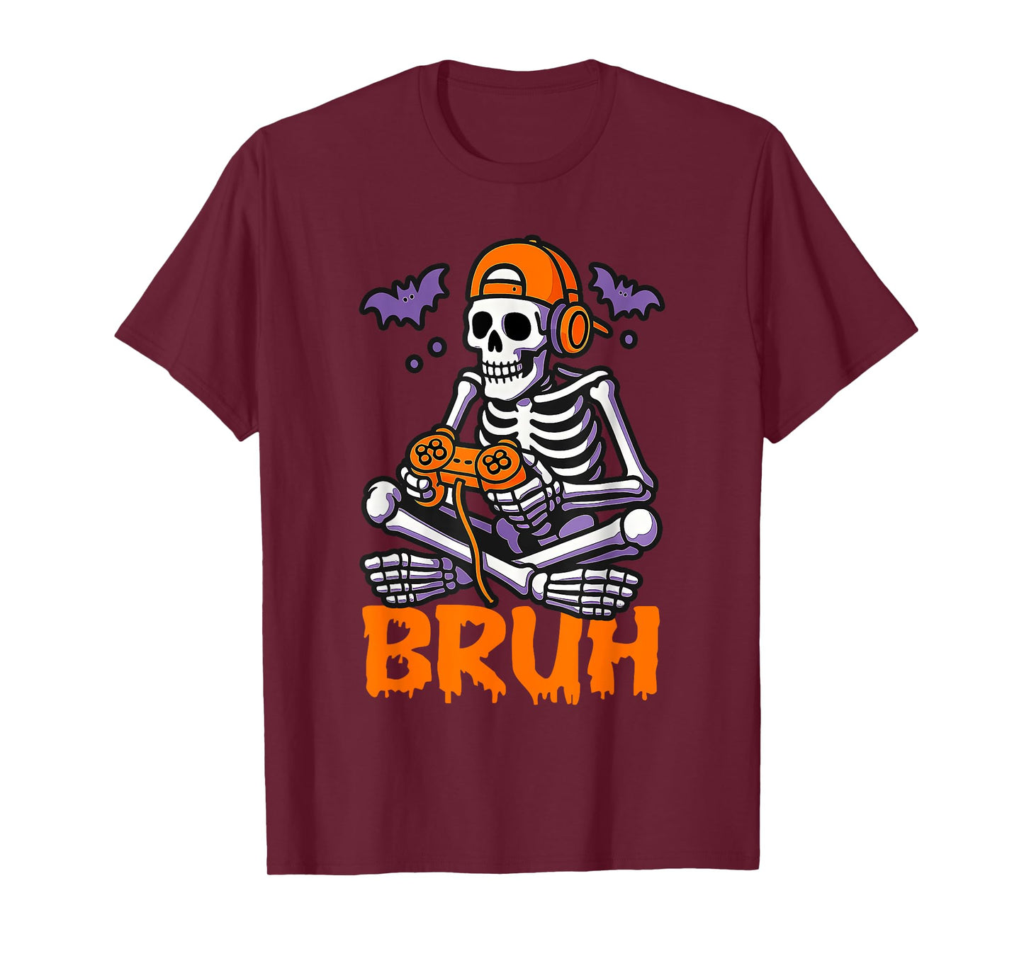 Bruh Halloween Gamer Men Boys Kids Skeleton Video Gaming T-Shirt