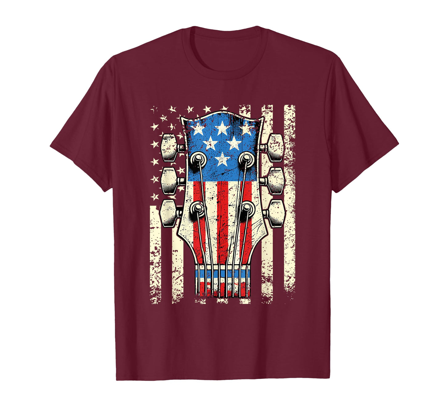 American Flag Electric Bass Guitar Player Musician Vintage T-Shirt
