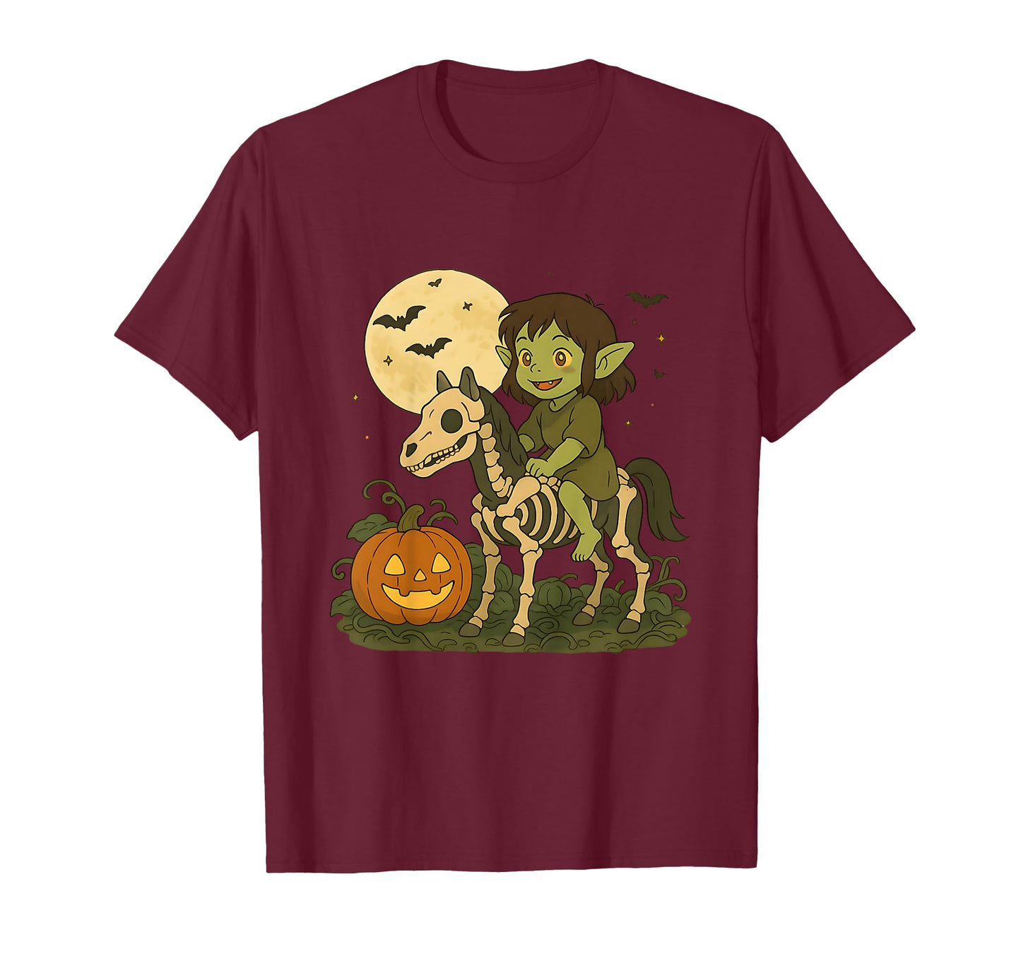 Dark Elf Goblin Troll Boy Riding Horse Skeleton Halloween T-Shirt
