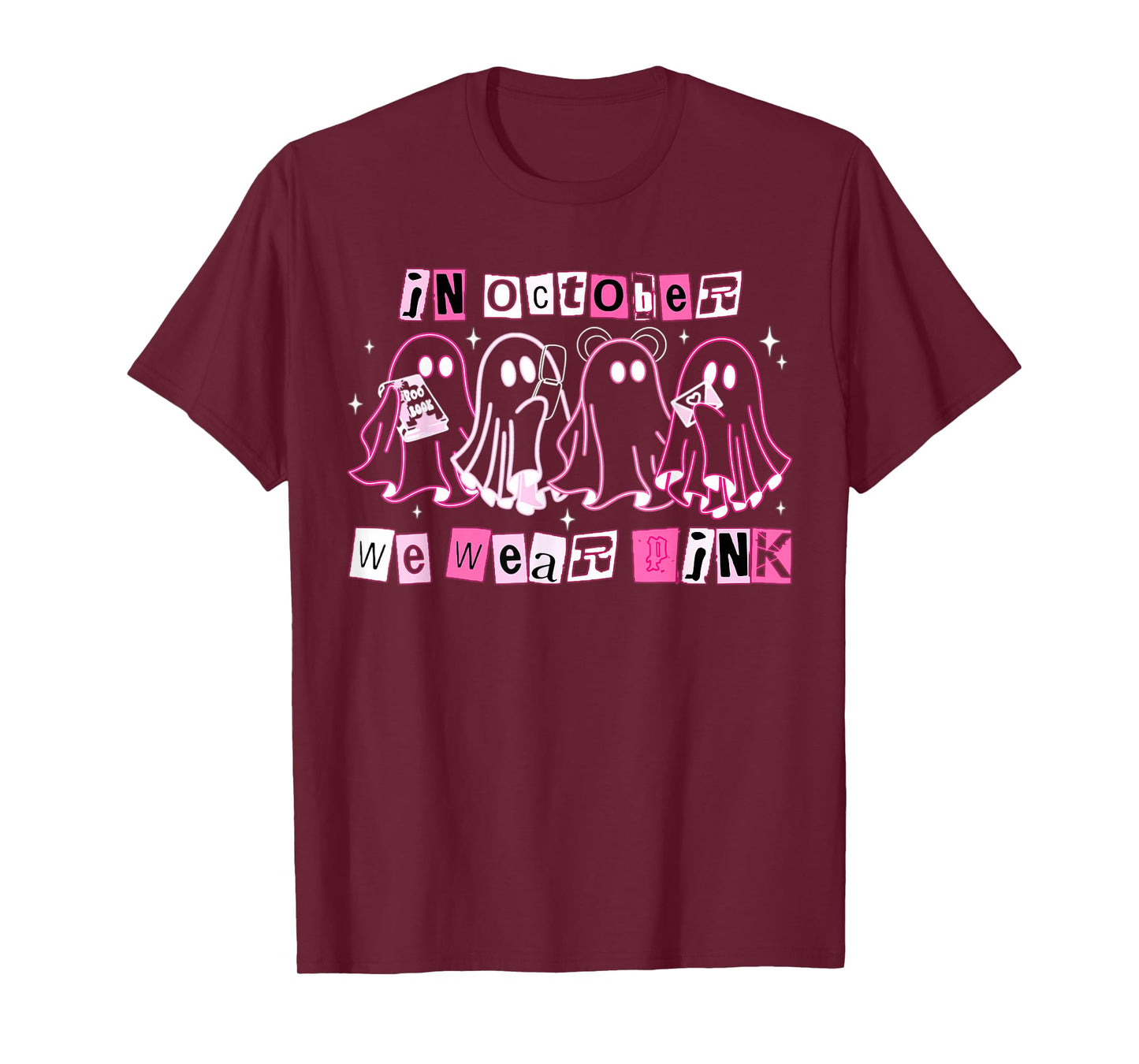 in October We Wear Pink Ghost Boo Halloween Breast Cancer T-Shirt