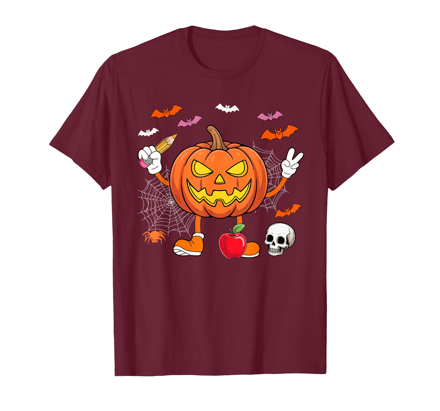 Teacher Job Horror Carved Pumpkin Halloween Costume Team T-Shirt