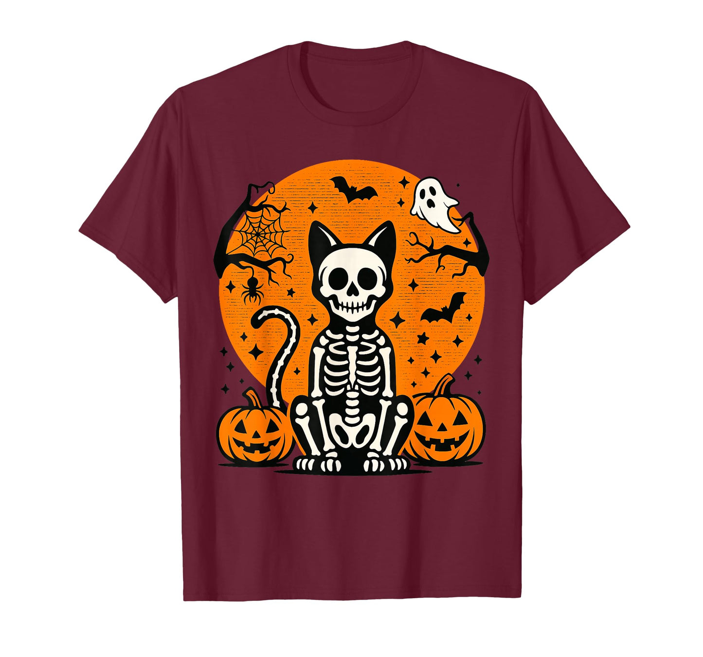 Spooky Cat Skeleton Halloween Retro Moon Costume T-Shirt